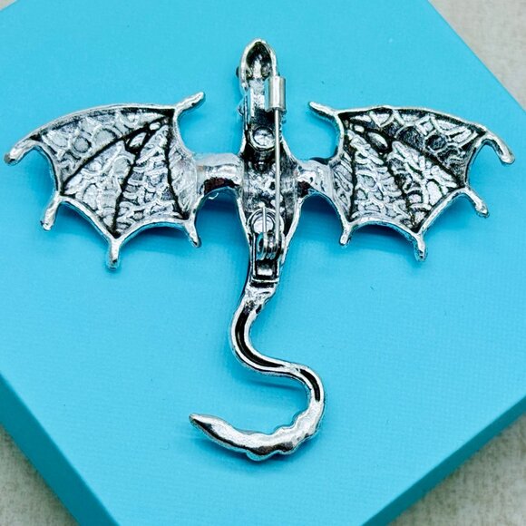 Brand New Blue Flying Dragon Brooch Rhinestone Flying Dragon Pin - Picture 3 of 5